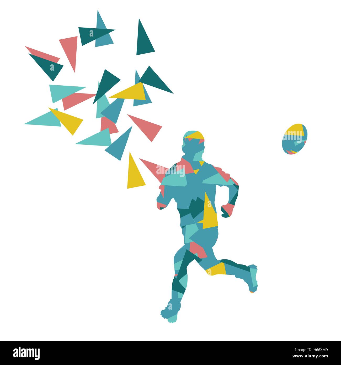 Male rugby player man abstract vector background made of polygon fragments isolated on white Stock Vector