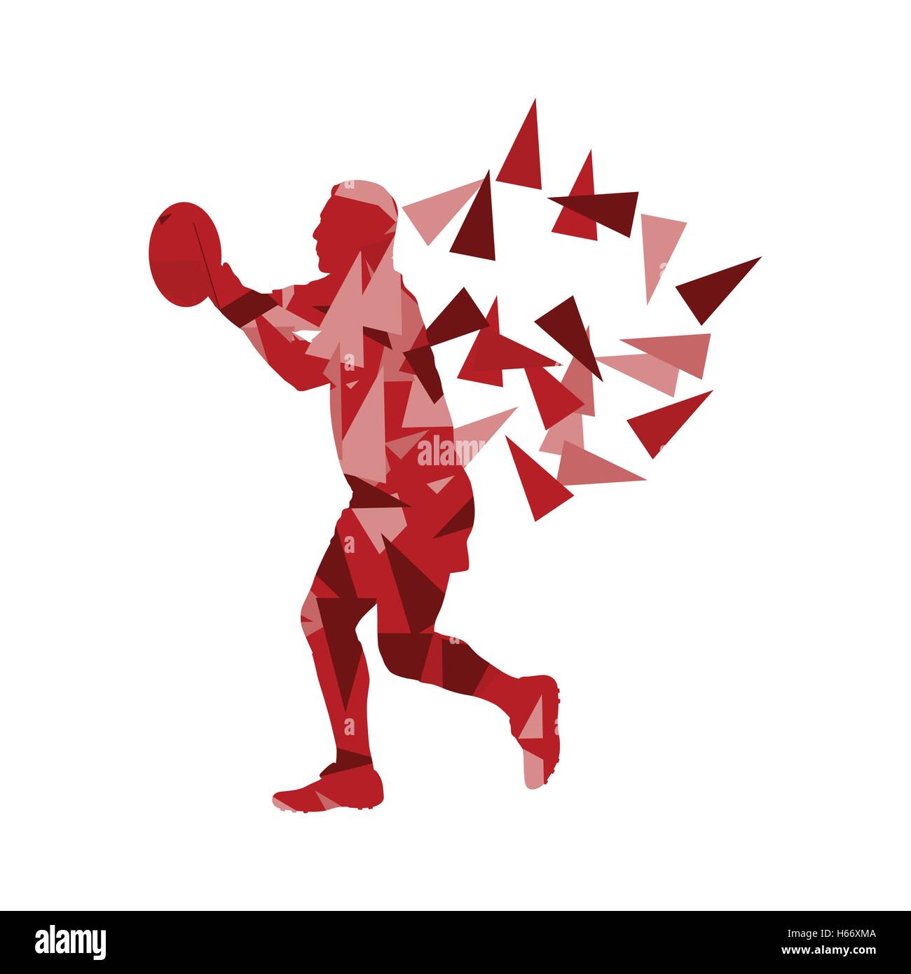 Male rugby player man abstract vector background made of polygon fragments isolated on white Stock Vector