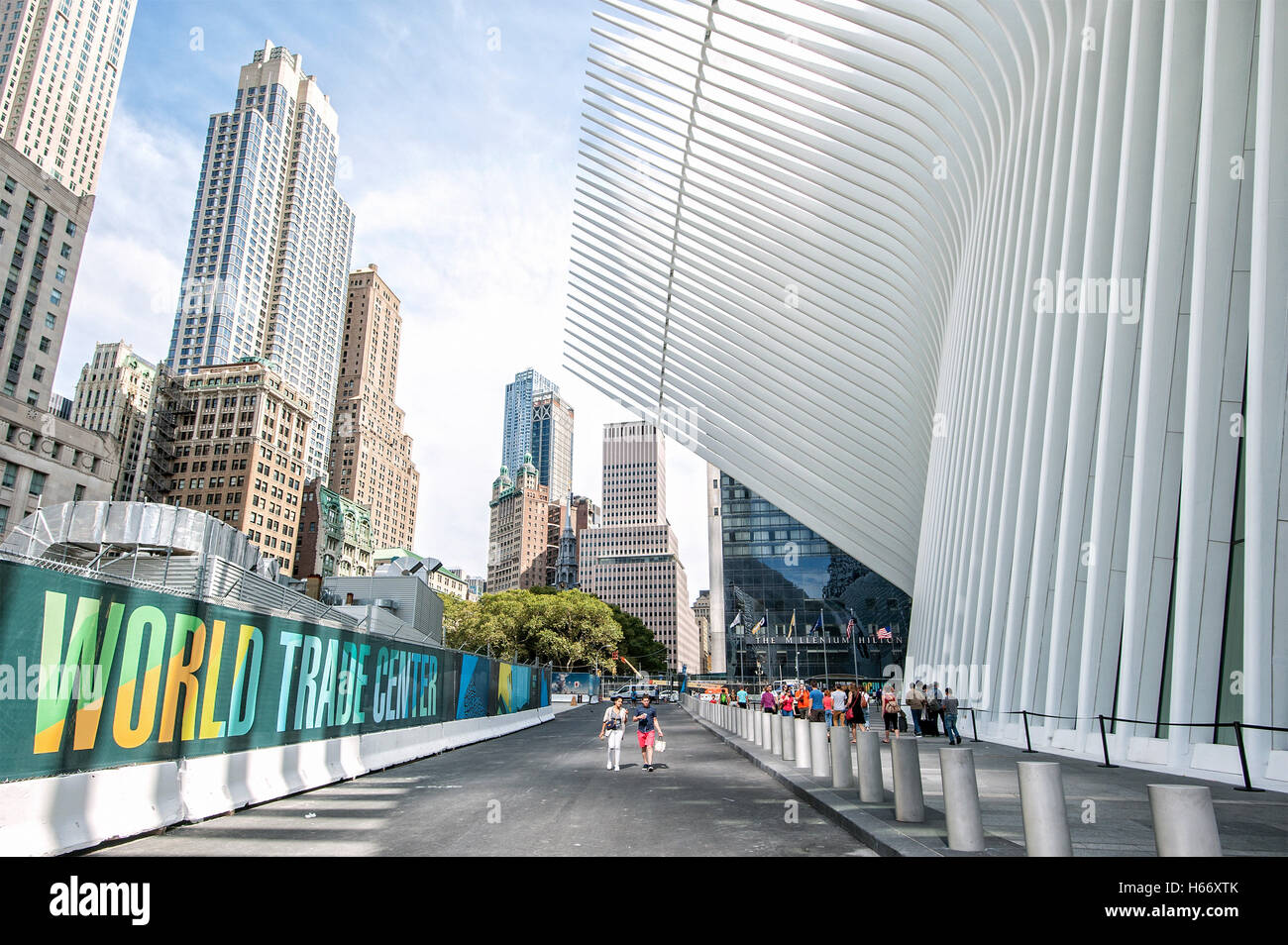 The Oculus World Trade Center Transportation Hub designed by architect Santiago Calatrava at Ground Zero in Lower Manhattan, NYC Stock Photo