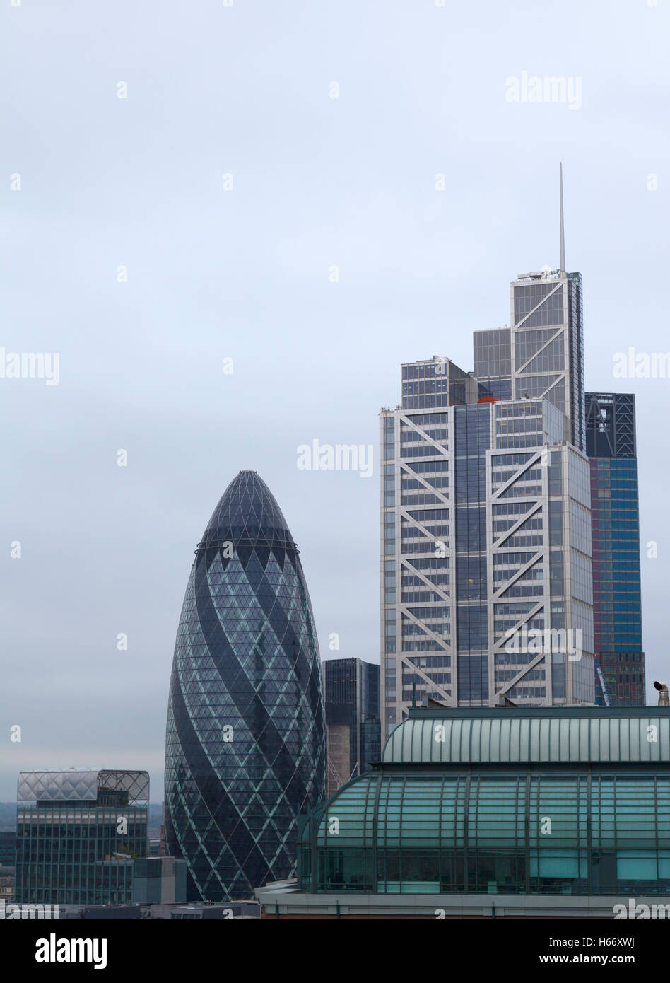 City of London famous landmark skyscrapers on an overcast day Stock Photo