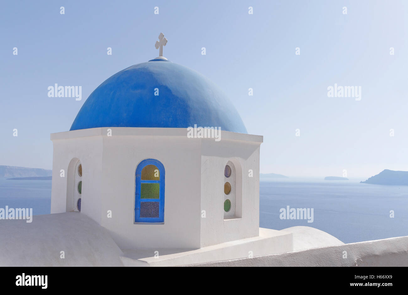 Orthodox church in Oia on Santorini Stock Photo