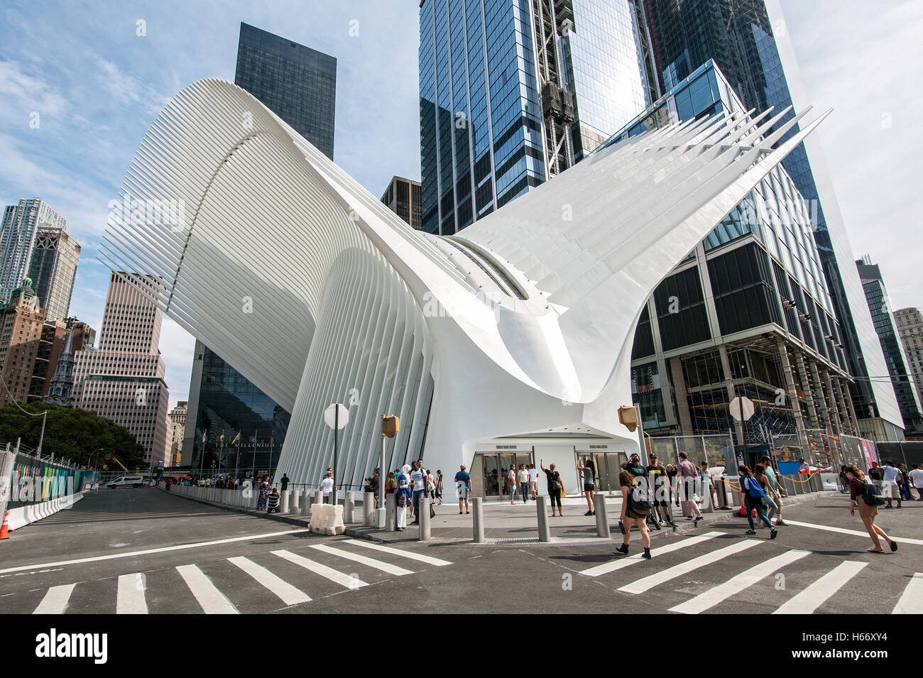 The Oculus World Trade Center Transportation Hub designed by architect  Santiago Calatrava at Ground Zero in Lower Manhattan, NYC Stock Photo -  Alamy