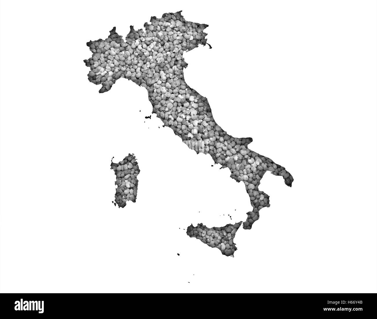 Map of Italy on poppy seeds Stock Photo