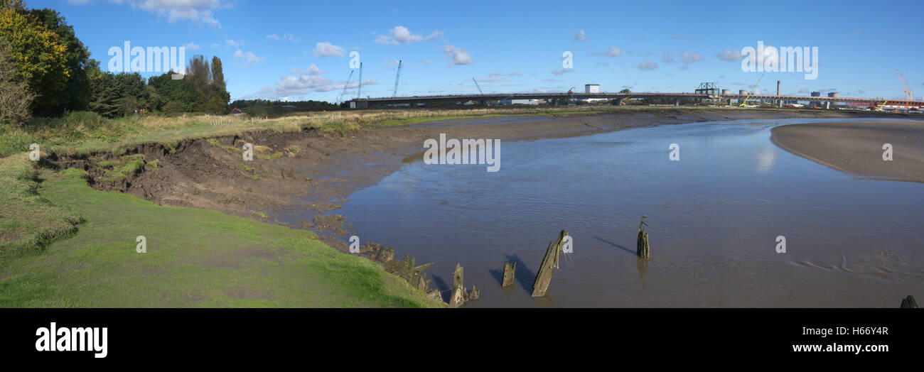 Panorama of the River Mersey showing the erosion of the bank in Widnes ...