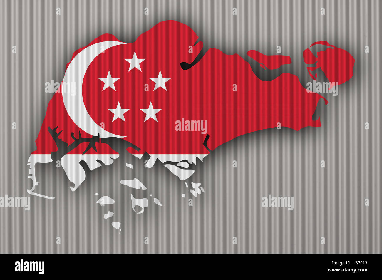 Map and flag of Singapore on corrugated iron Stock Photo