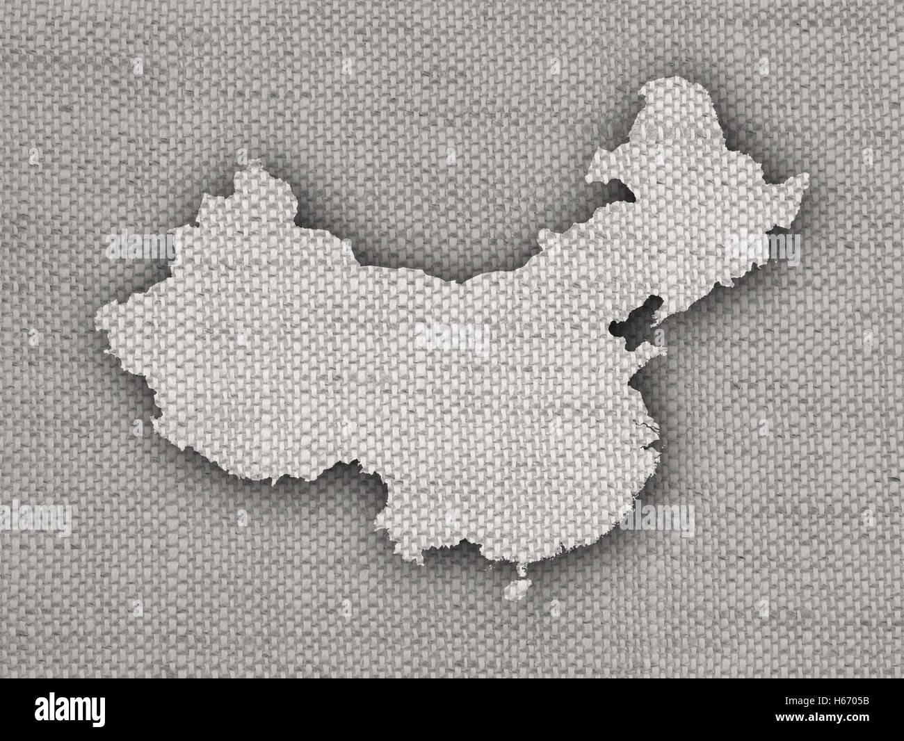 Map of China on old linen Stock Photo