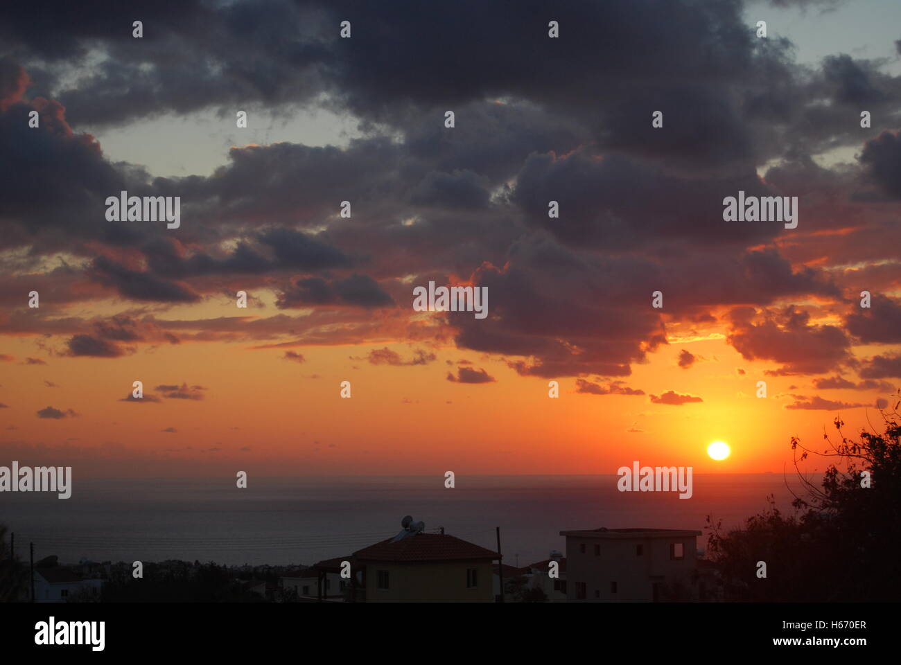 orange sunset over cyprus Stock Photo