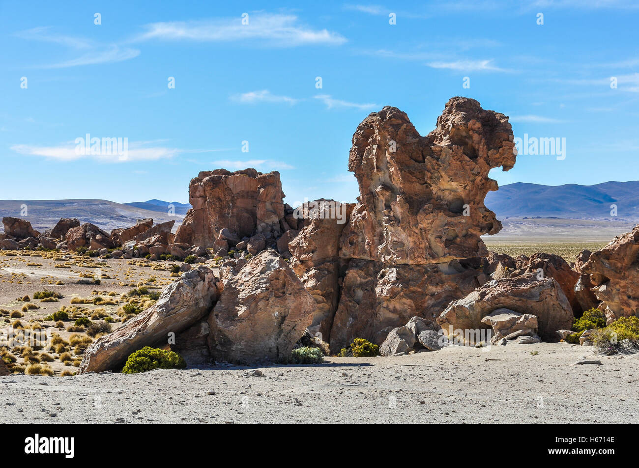 Strange rock formations in the high Andean plateau in Bolivia Stock Photo