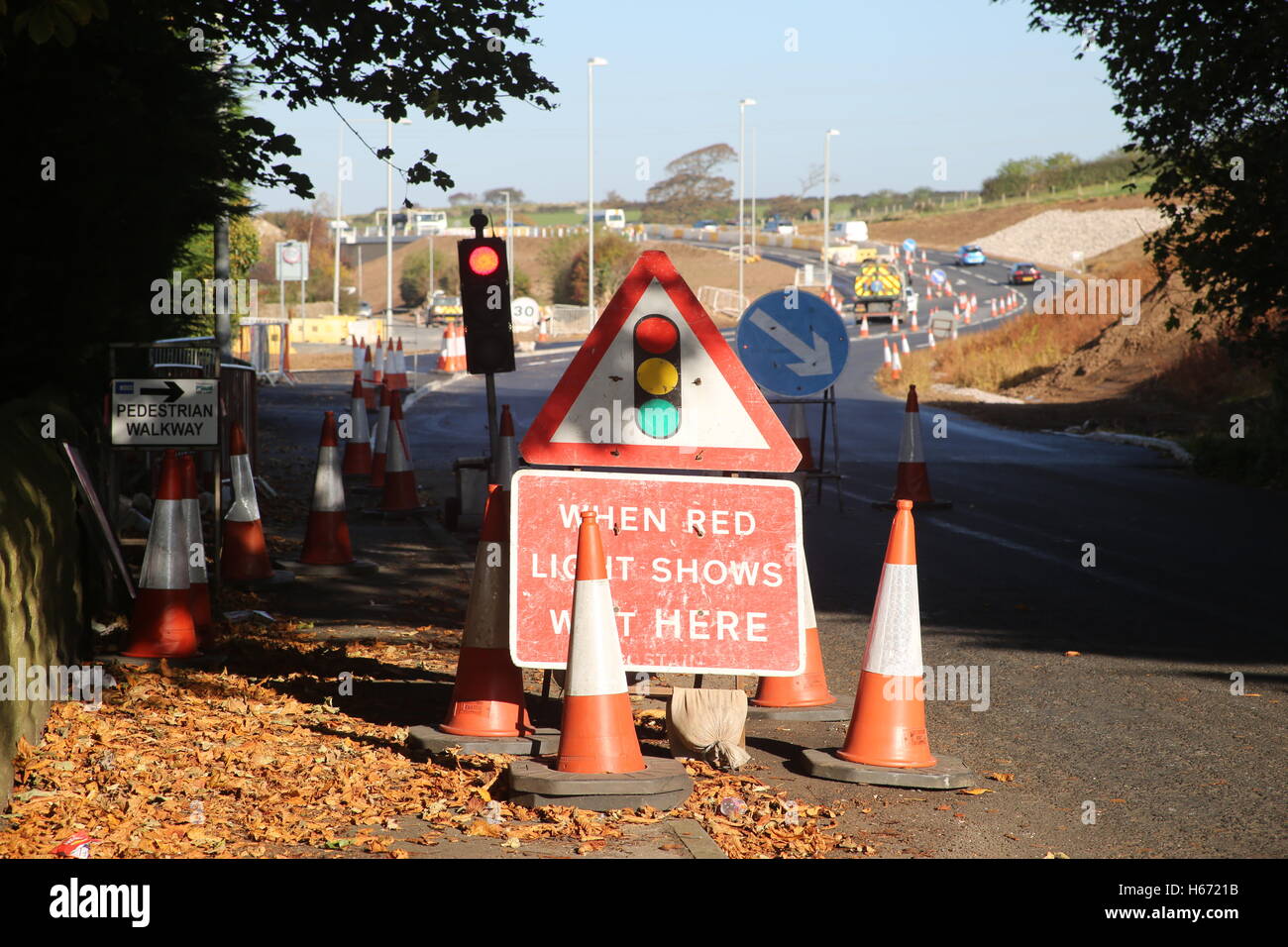 Temporary traffic lights for roadworks Stock Photo Alamy