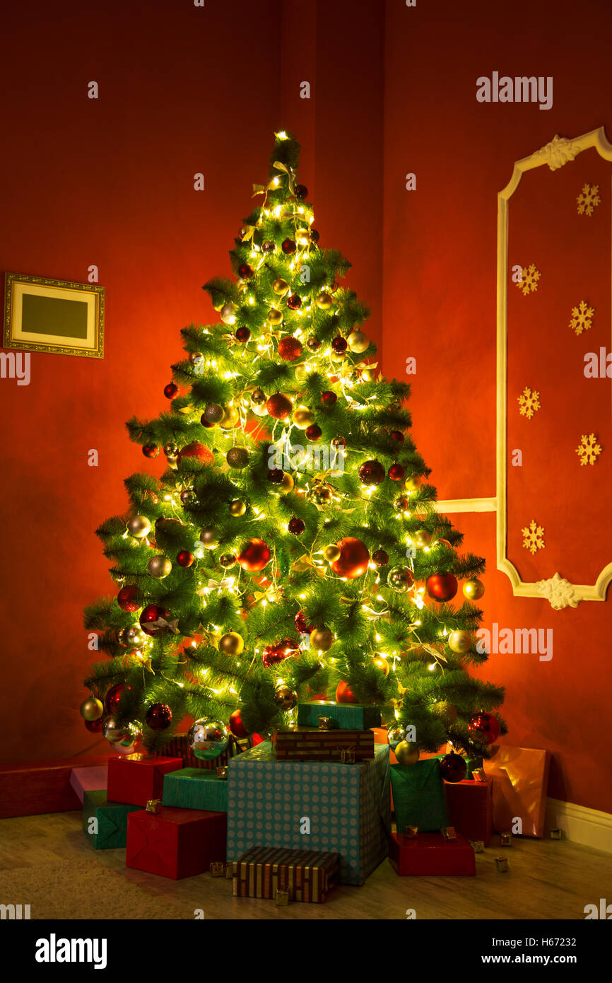 Living room with Christmas Tree Stock Photo