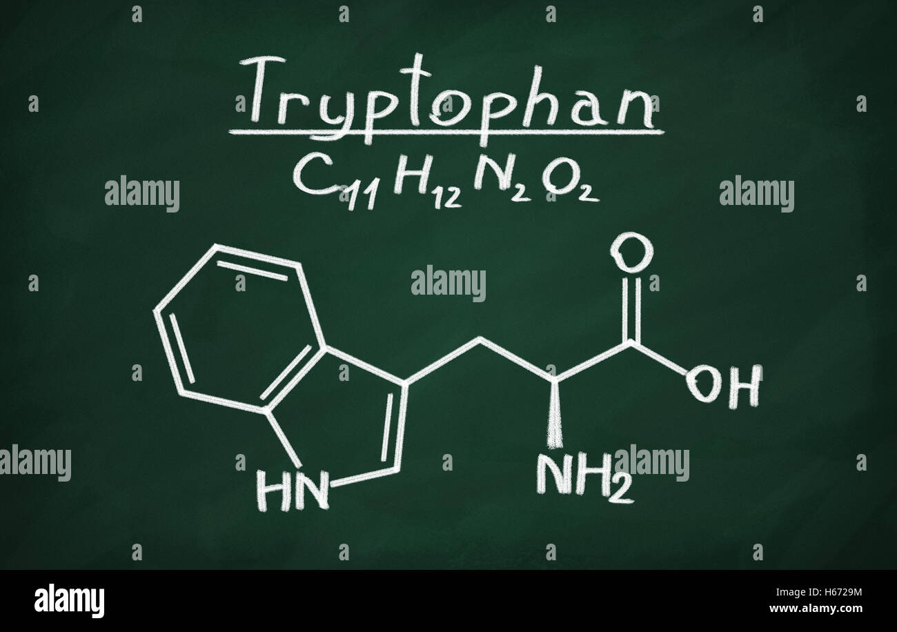 Structural Model Of Tryptophan On The Blackboard Stock Photo - Alamy