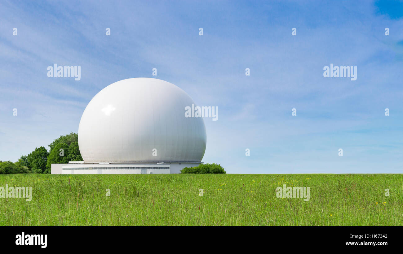 Sphere of radar is part of complex earth stations and ground terminals for radio communication and wireless data broadcasting Stock Photo