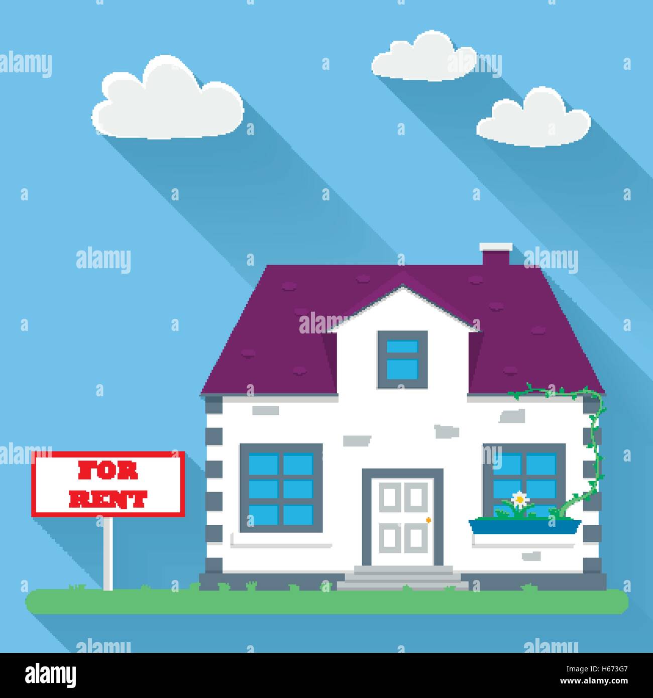 Flat real estate rental. House with a sign for rent. Vector ...