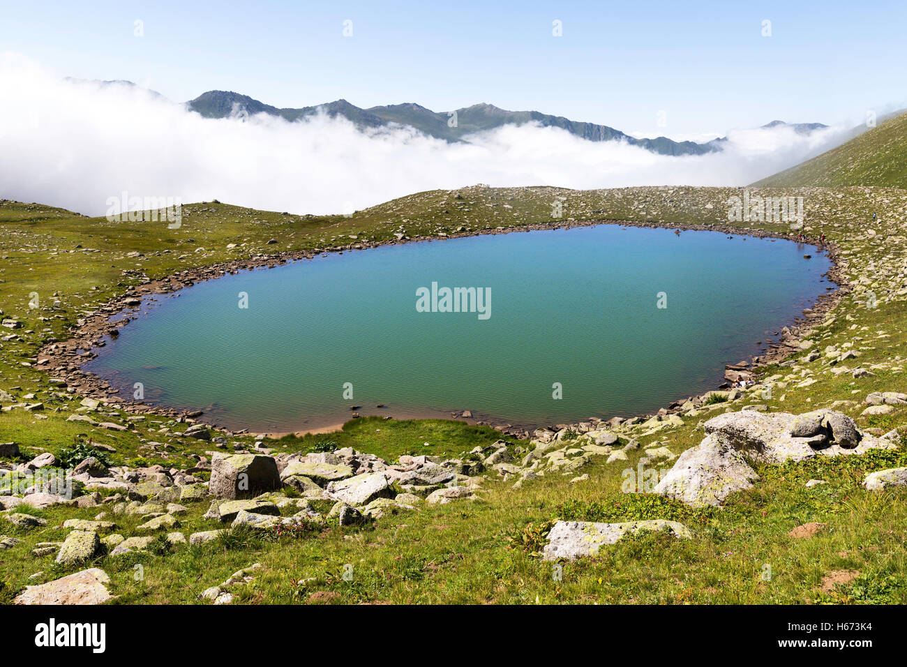 Glacial lake on the top of the Kackar Mountains or simply Kackars, in Turkish Kackar Daglari or Kackarlar Stock Photo