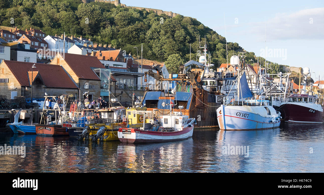 Fishing boats in dock at Scarborough, North Yorkshire Stock Photo