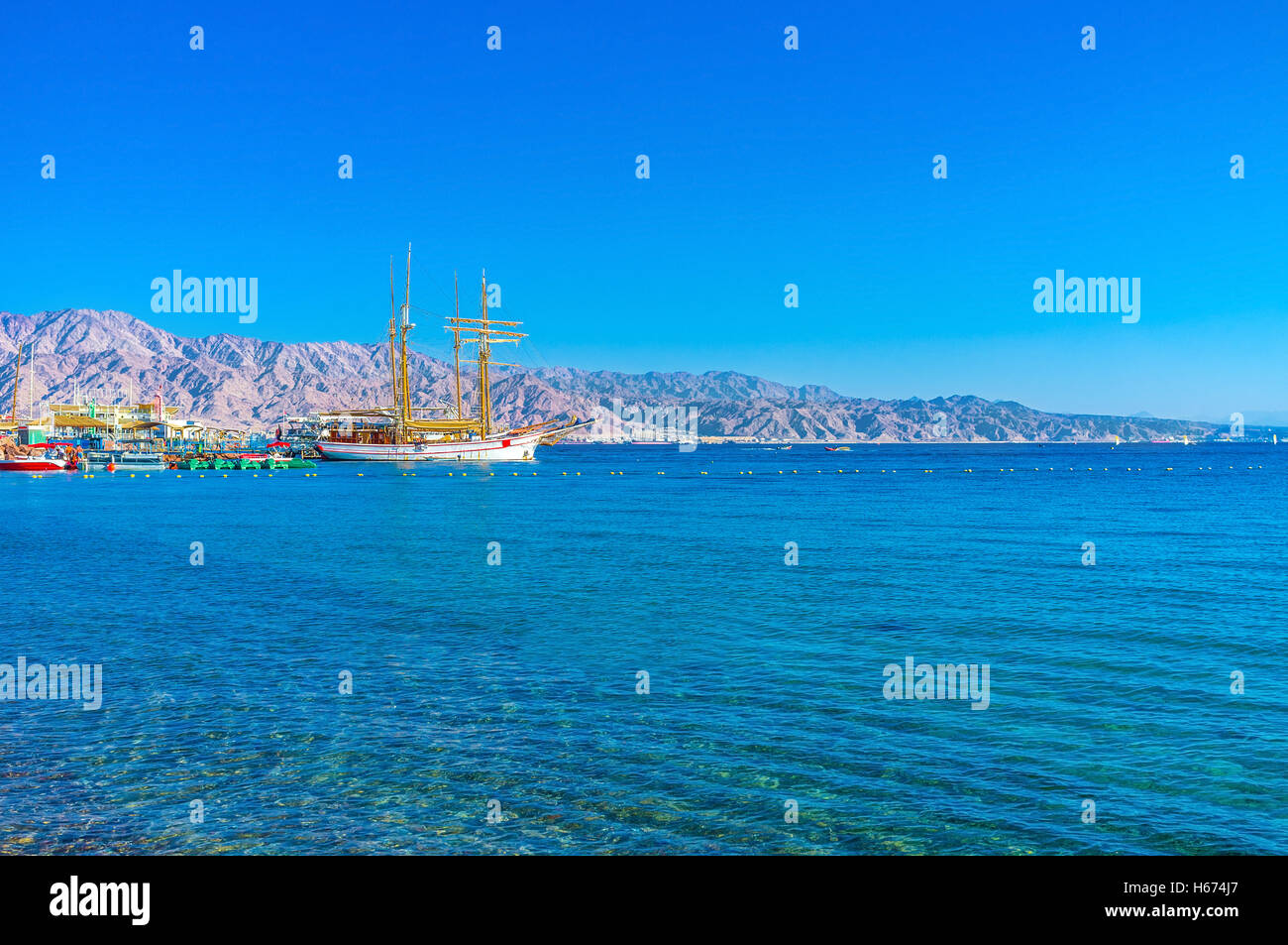 The beautiful sailing ships moored in the marina of Eilat, Israel Stock