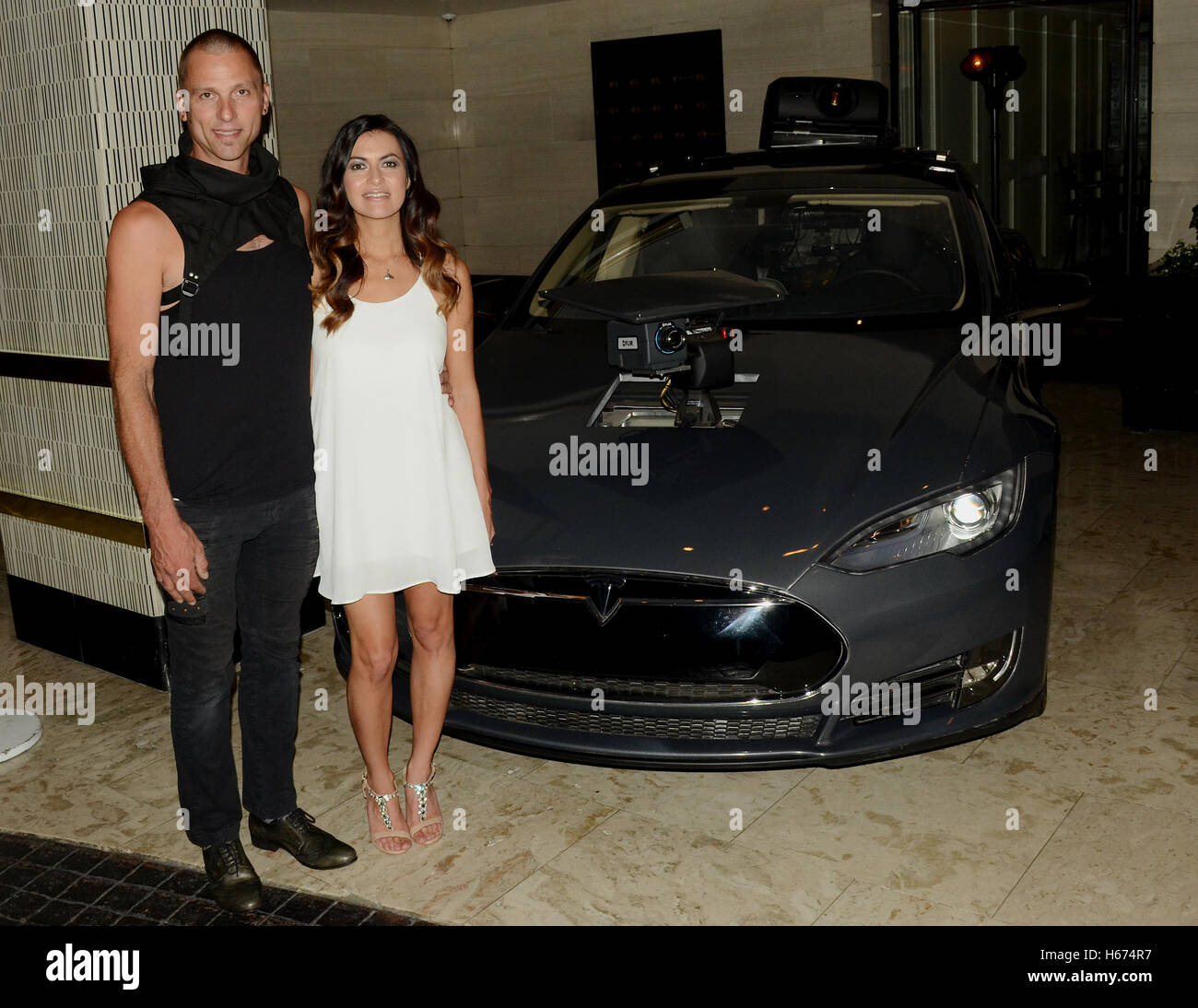 Tom Sepe and Leilani Munter arrives at the Los Angeles premiere of the Discovery Channel's 'Racing Extinction' in West Hollywood Stock Photo