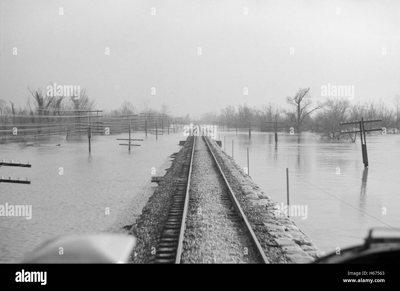 View of Railroad Tracks during Flood, Tennessee, USA, Edwin Locke for Farm Security Administration, February 1937 Stock Photo