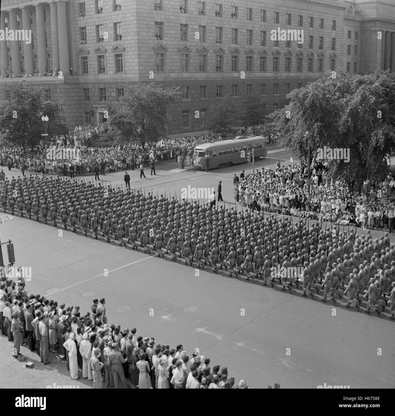 Troops Marching in Memorial Day Parade, Washington DC, USA, Royden Dixon, Office of War Information, May 1942 Stock Photo