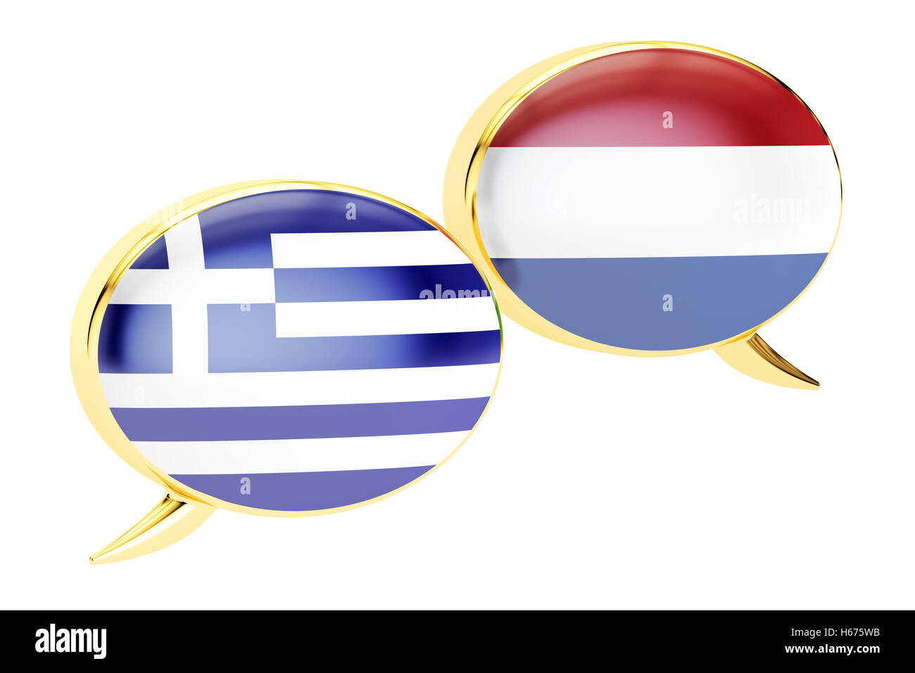 Speech bubbles, Greek-Dutch translation concept. 3D rendering Stock Photo