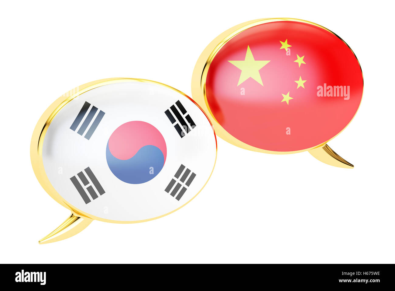 Speech bubbles, Korean-Chinese translation concept. 3D rendering Stock Photo