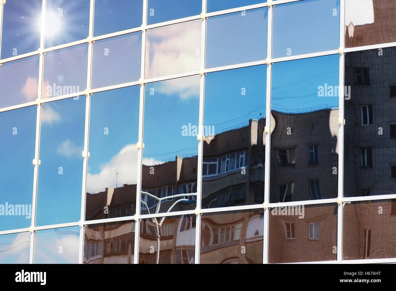 sun light sky cloud reflection in glass office building Stock Photo - Alamy