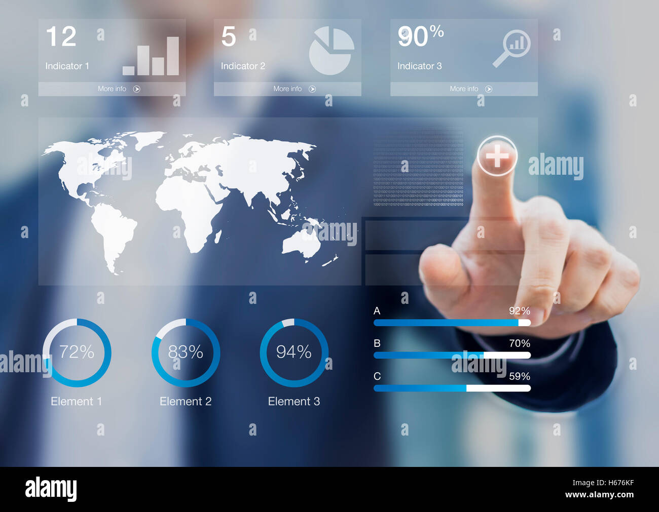 Consultant presenting a dashboard with key performance indicators and data analysis Stock Photo