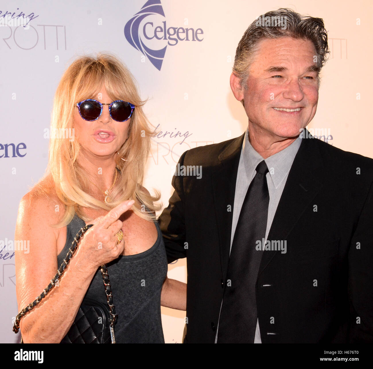 Goldie Hawn and Kurt Russell attends The Salk Institute Benefit Concert 'Remembering Pavarotti' featuring performances by Renée Fleming and Plácido Domingo at the Dorothy Chandler Pavilion on September 25th, 2015 in Los Angles CA. Stock Photo