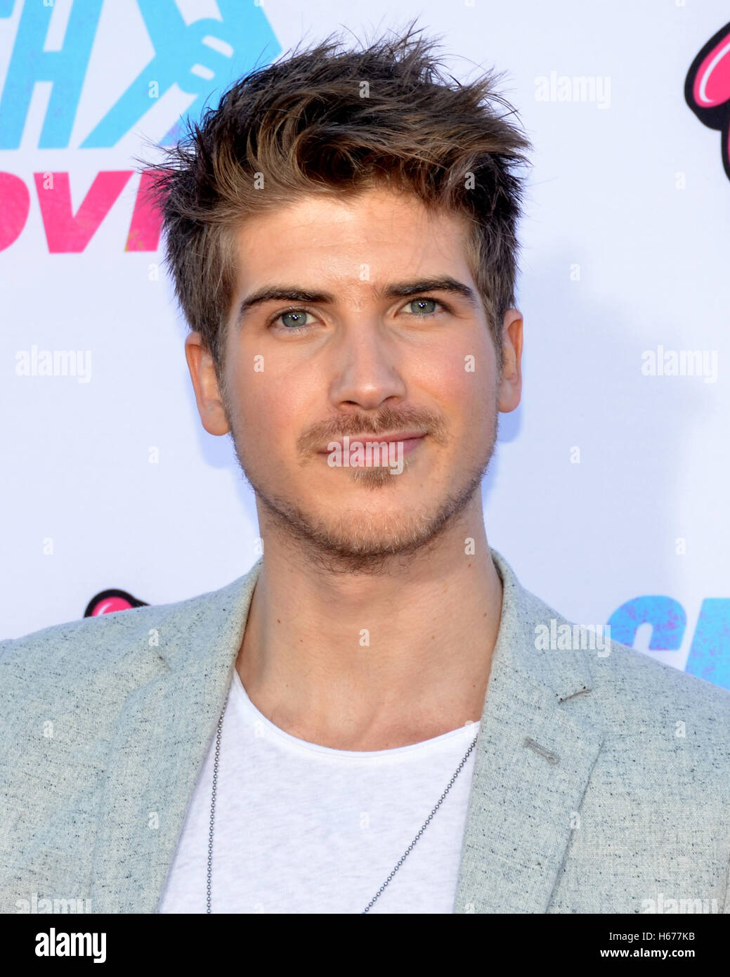 Joey Graceffa attended the Premiere of Smosh: The Movie at the FOX Westwood Village Theater Stock Photo