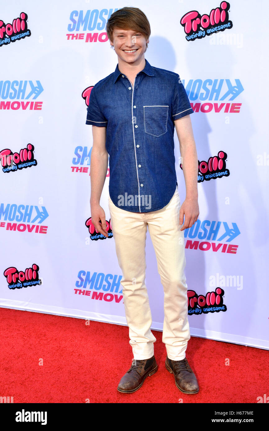Calum Worthy attended the Premiere of Smosh: The Movie at the FOX Westwood Village Theater Stock Photo