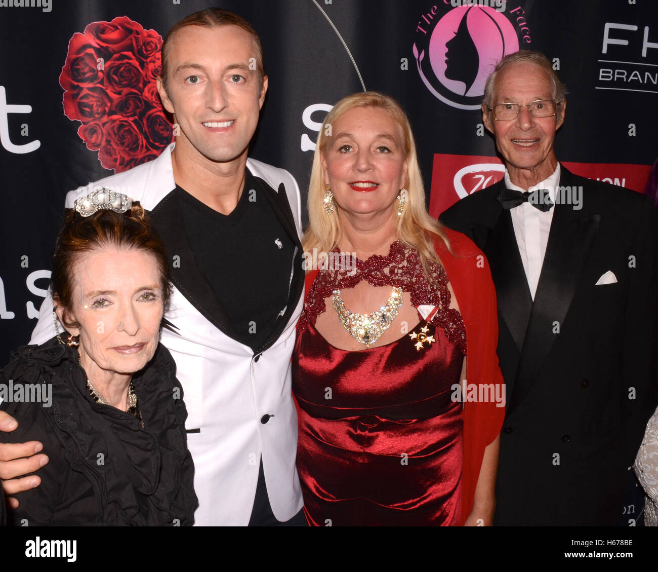 Margaret O'Brien, Prince Mario Max Schaumburg-Lippe, Princess Gertraud Wagner-Schöppl Schaumburg-Lippe and Prince Waldemar Stephen Schaumburg-Lippe attends the Sue Wong 2016 Spring Collection at Taglyan Cultural Complex in Hollywood October 5, 2015. Stock Photo