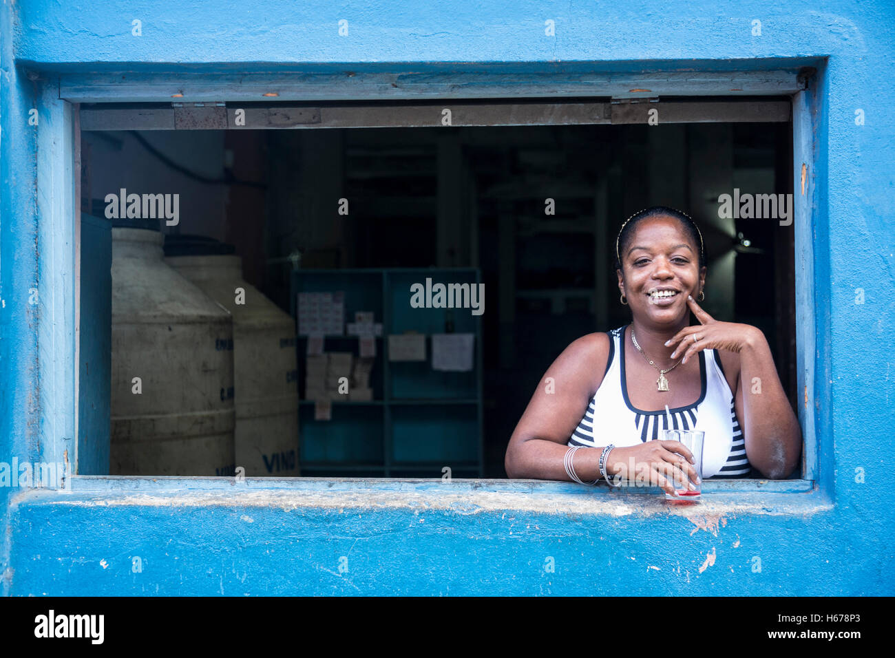 Portrait of smiling lady, Havana, Cuba. Stock Photo