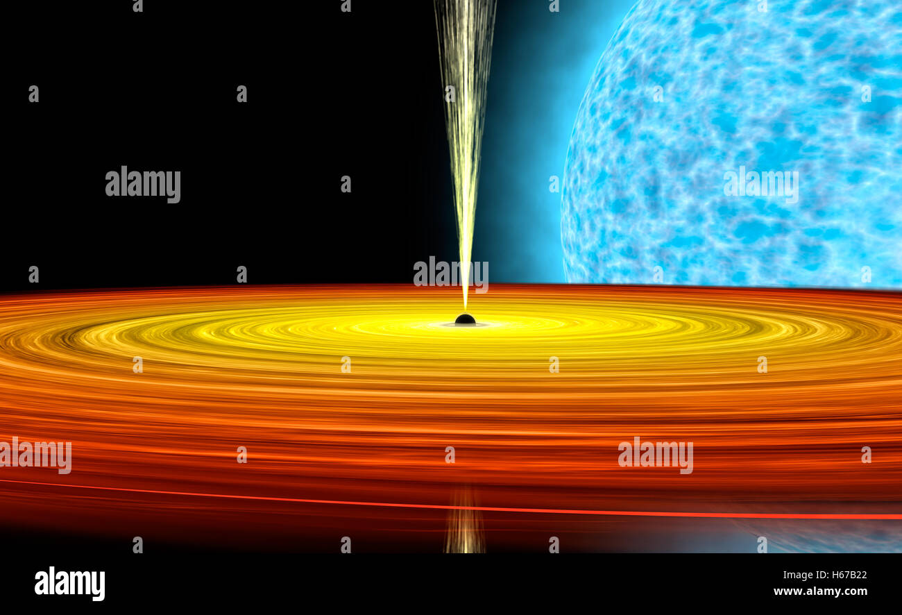 Black hole absorbs star, Astronomically accurate 3D illustration Stock