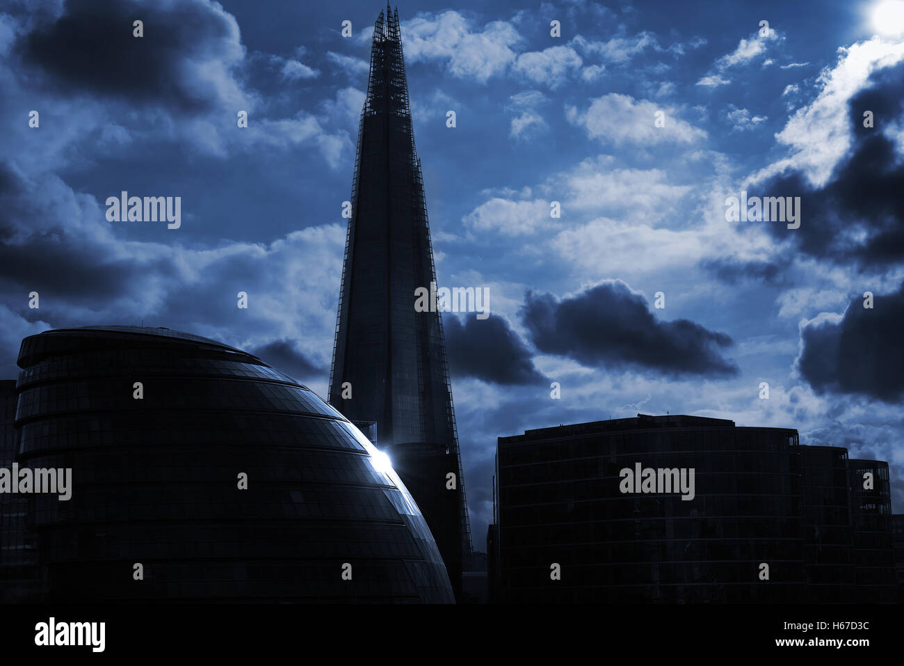Unusual view of the London skyline with the Shard building Stock Photo