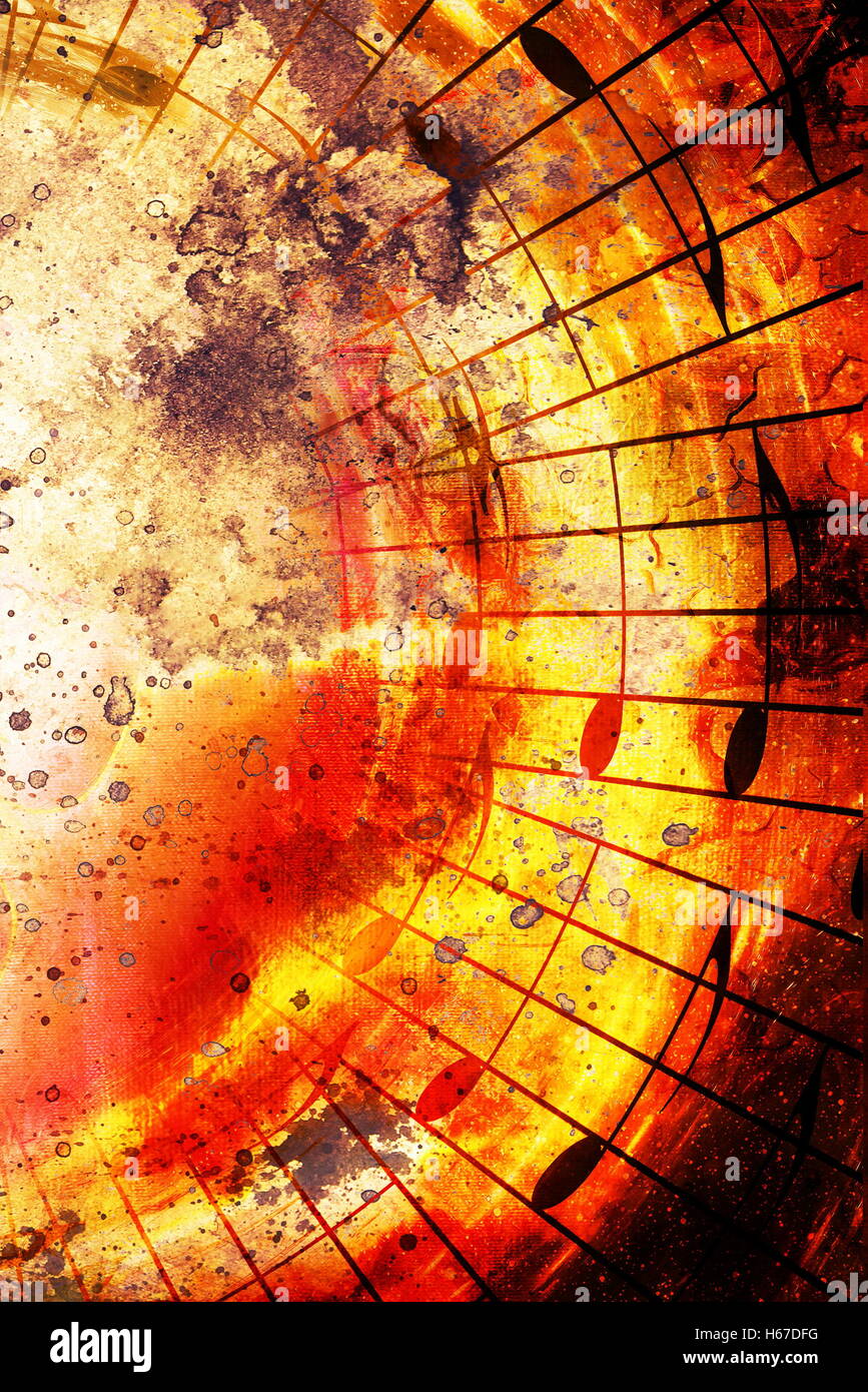 graphic design illustration of notes and note lines in circle structure ...