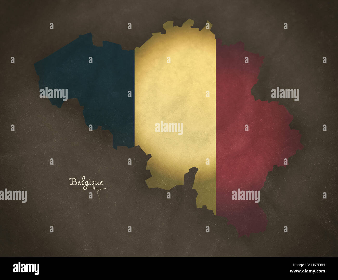 Belgium map special vintage artwork style with flag illustration Stock Photo