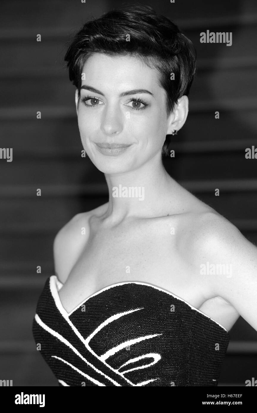 Anne Hathaway attends the 2014 Vanity Fair Oscar Party on March 2, 2014 in West Hollywood, California. Stock Photo
