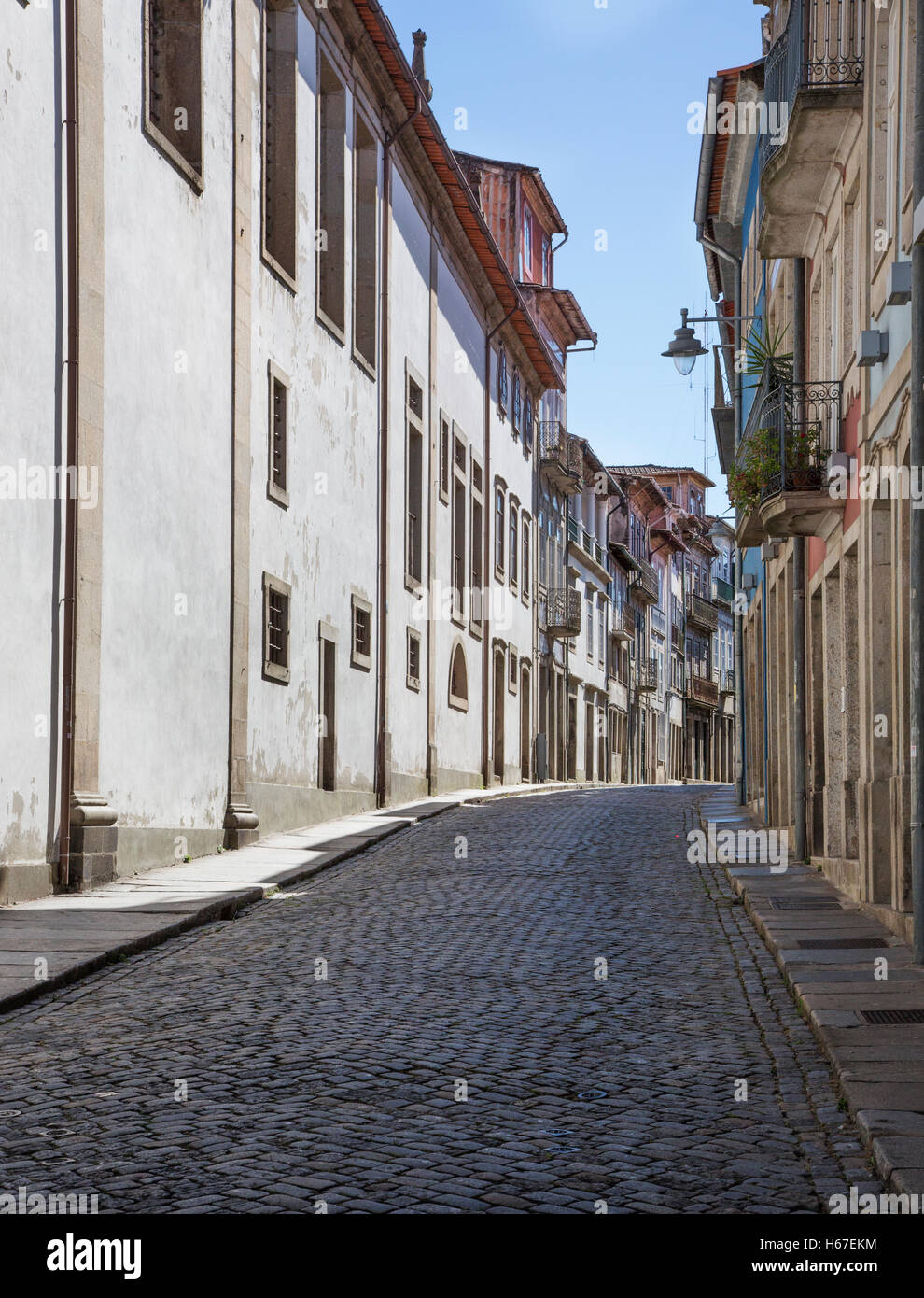 View along an old street in Braga, Portugal Stock Photo