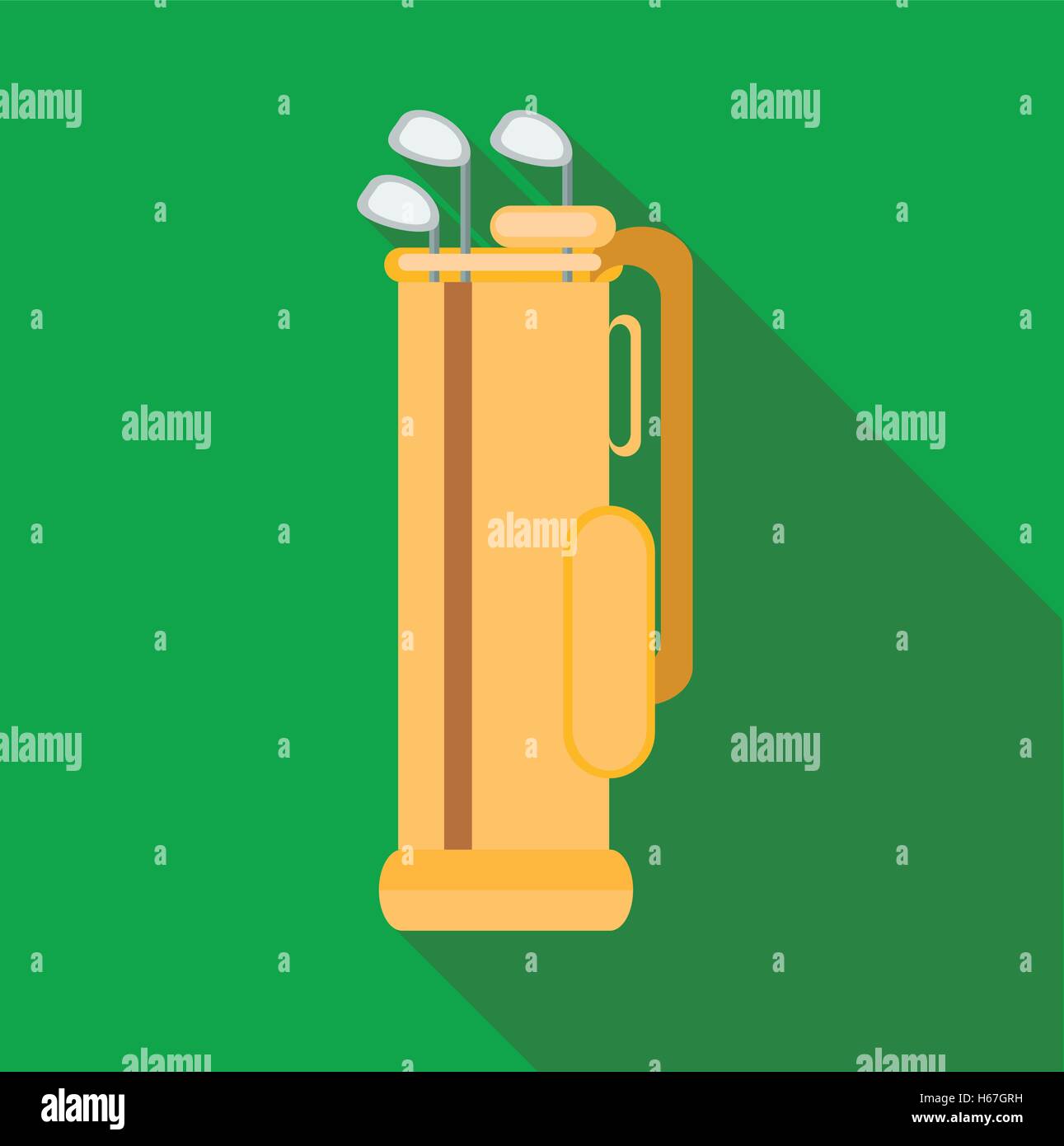 Golf clubs in an orange bag icon, flat style Stock Vector