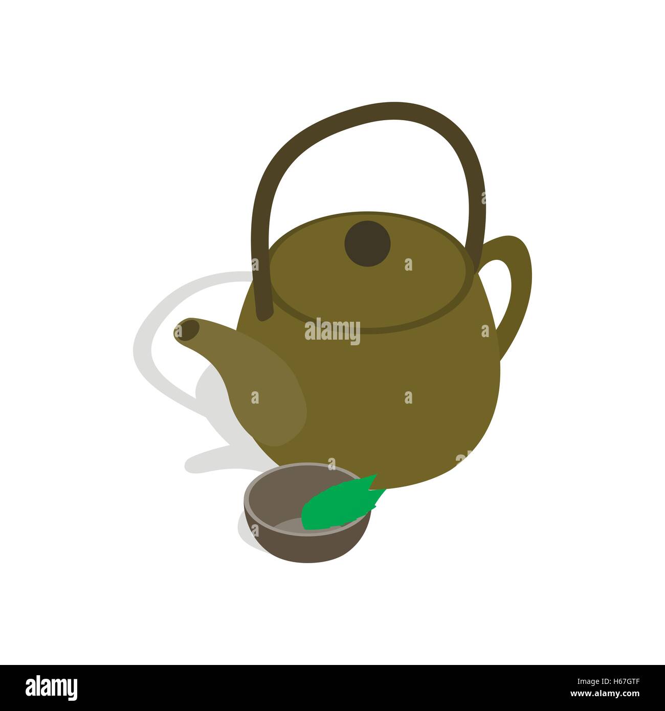 Teapot and cup of tea icon, isometric 3d style Stock Vector