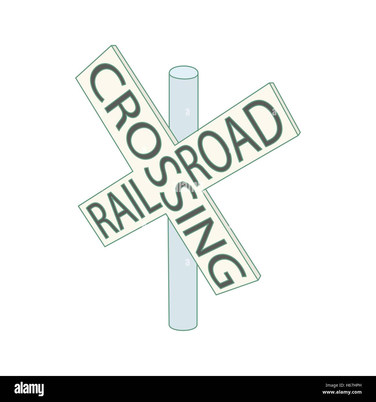 Railroad crossing sign icon, cartoon style Stock Vector