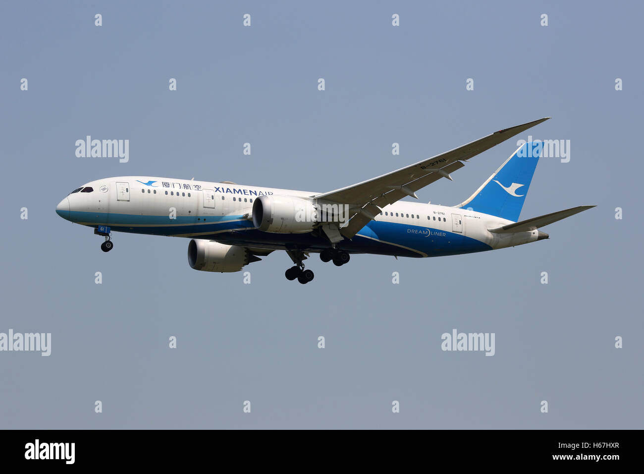 Beijing, China - May 21, 2016: A Xiamen Air Boeing 787-8 Dreamliner with the registration B-2761 landing at Beijing Airport (PEK Stock Photo