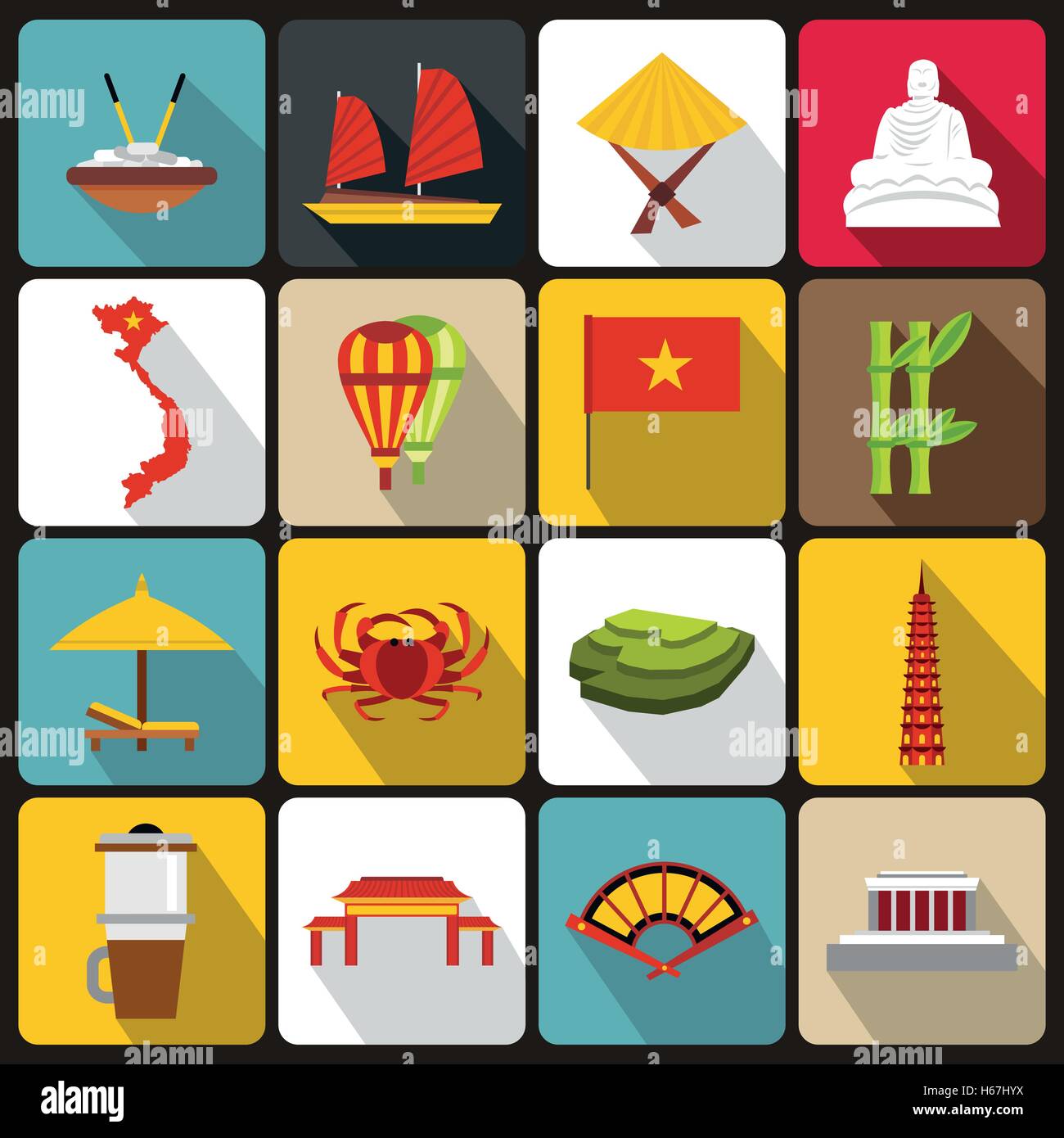 Vietnam travel icons set, flat style Stock Vector Image & Art - Alamy