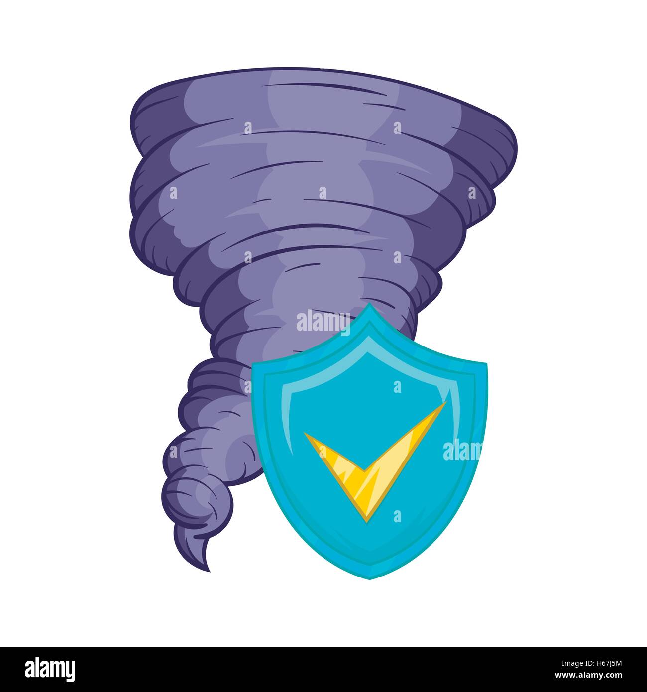 Hurricane and sky blue shield with tick icon Stock Vector