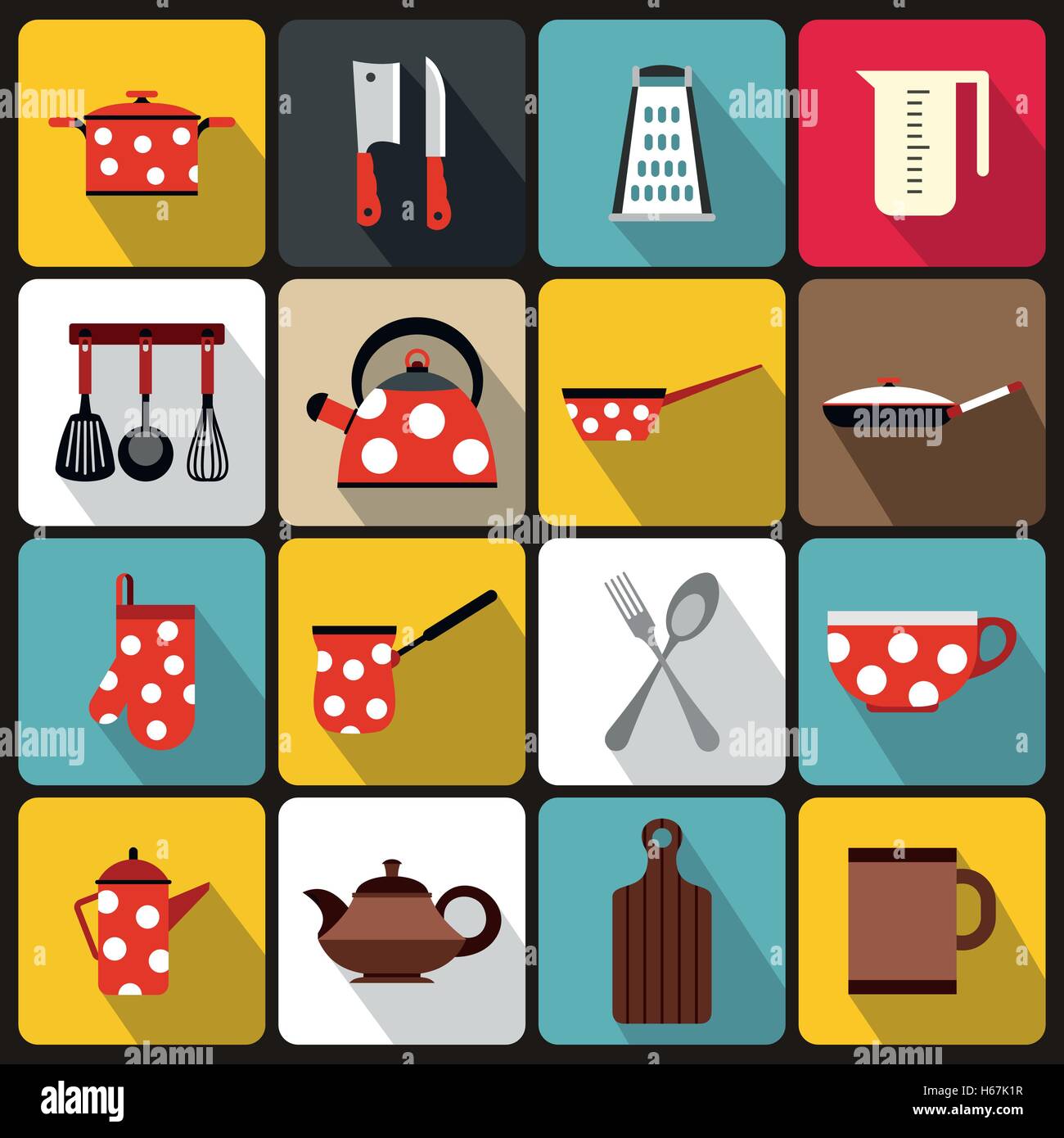 Kitchen tools and utensils icons, flat style Stock Vector Image & Art ...