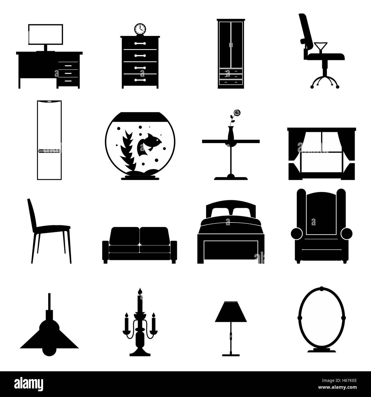 Furniture black icons set Stock Vector Image & Art Alamy
