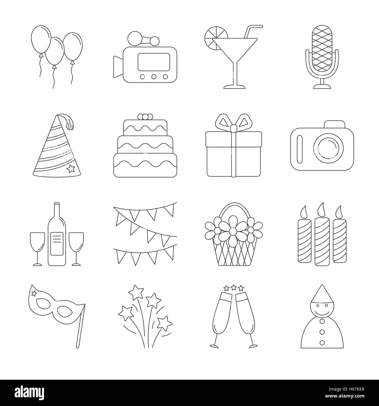 Birthday party line icons Stock Vector