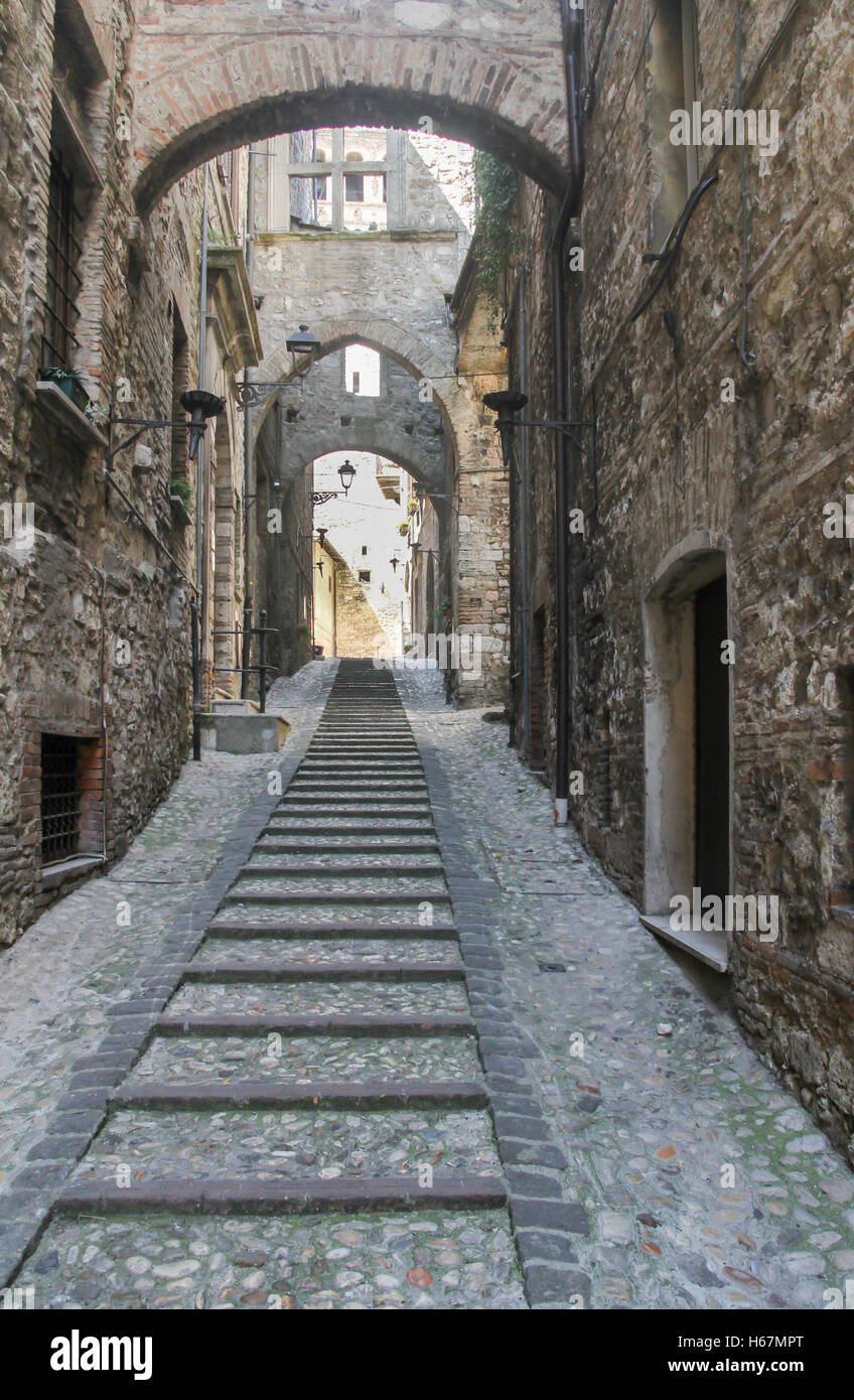 Narrow street with steps in Narni, Umbria, Italy Stock Photo