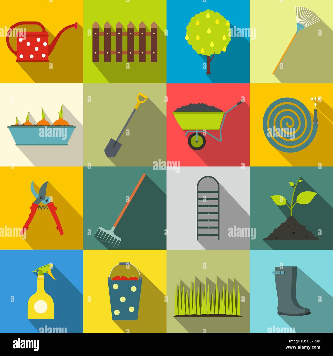 16 garden flat icons set Stock Vector Image & Art - Alamy