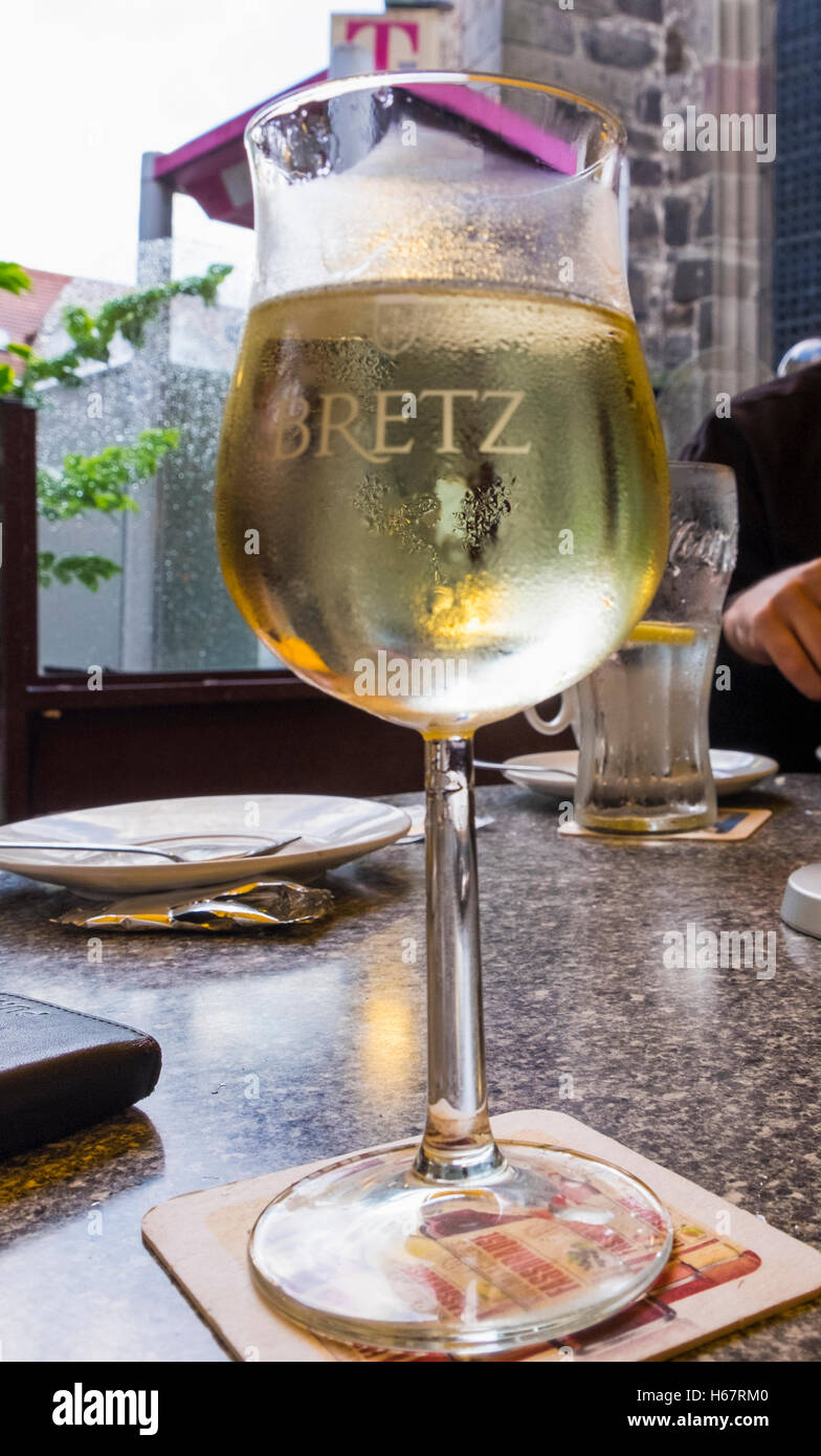 Glass of chilled while wine Stock Photo
